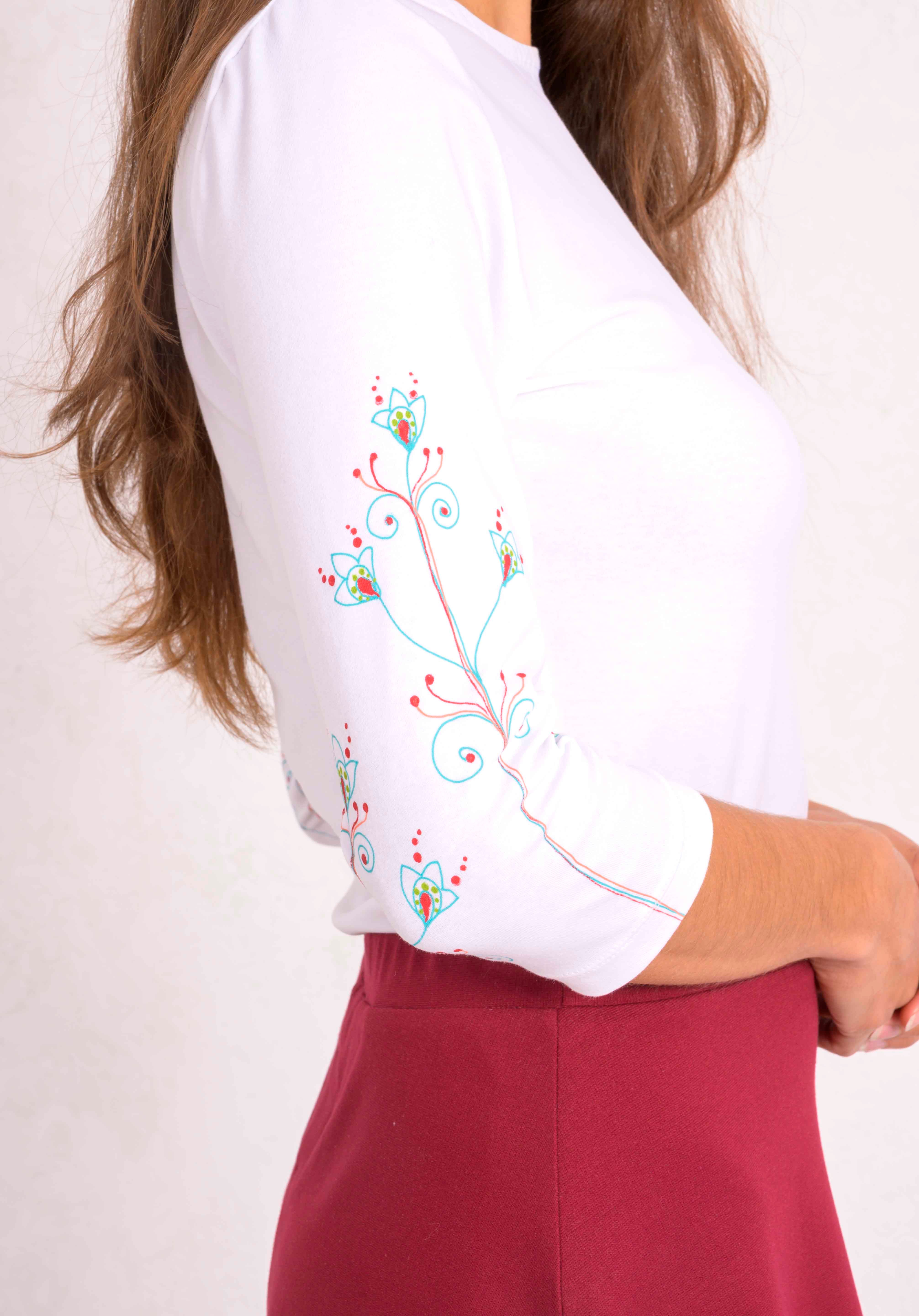 Rose 3/4 Sleeve Fitted T-shirt -Pattern 3