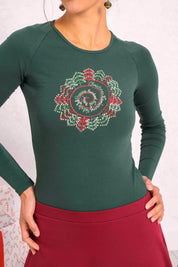 Holly Christmas Top - Pine green