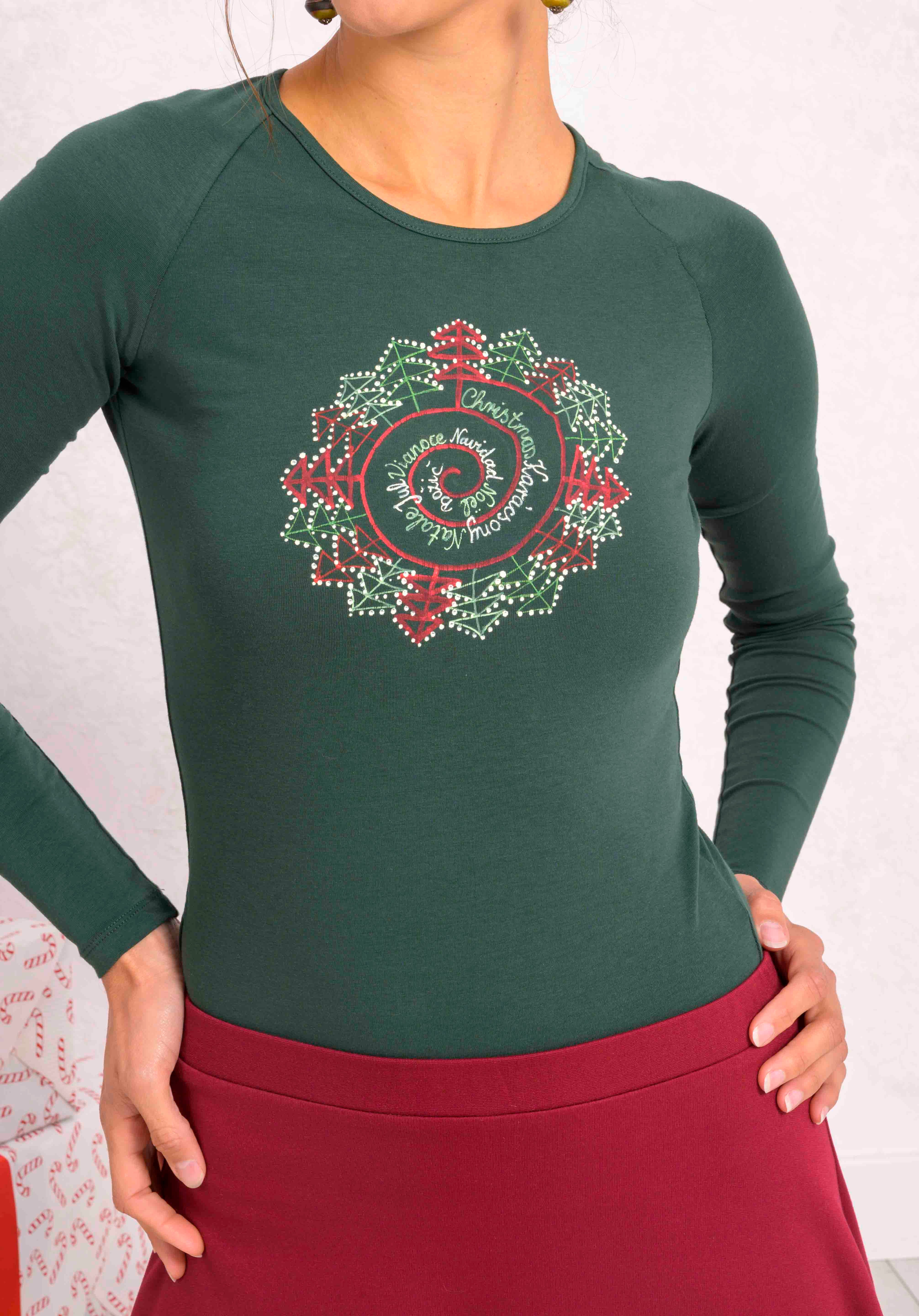 Holly Christmas Top - Pine green