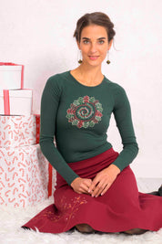 Holly Christmas Top - Pine green